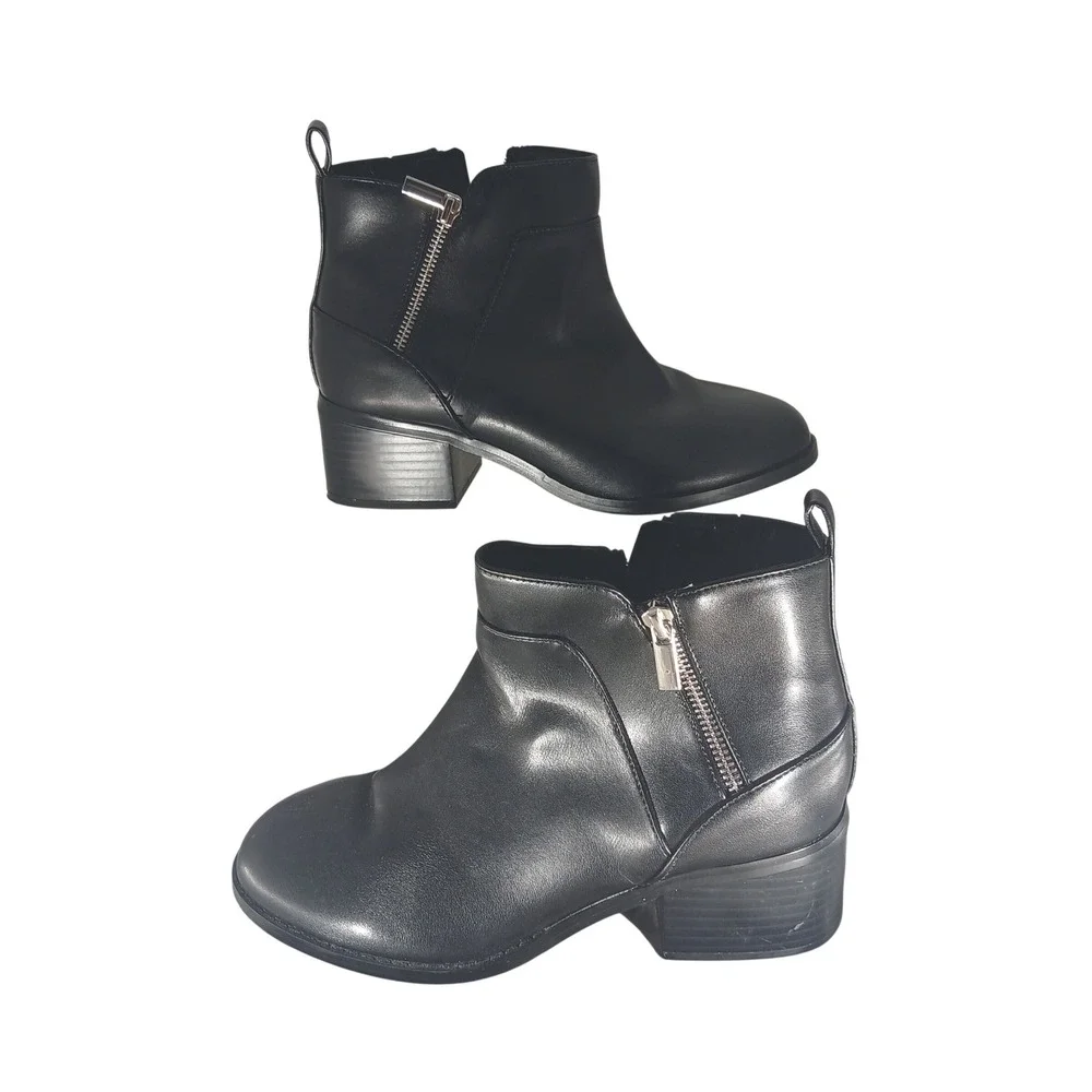 Lane Bryant Ankle Boots 9W Black Faux Leather Block Heel Side Zip Moto‎ Booties